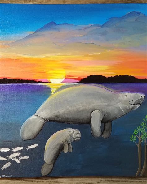 Manatee Art Original Painting | Manatee art, Beach house art, Ocean creatures