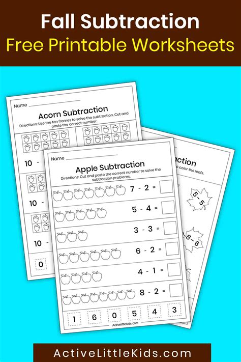 Fall subtraction worksheets - Active Little Kids