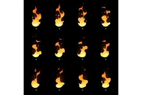 Fire sprite sheet. Cartoon vector flame game animation