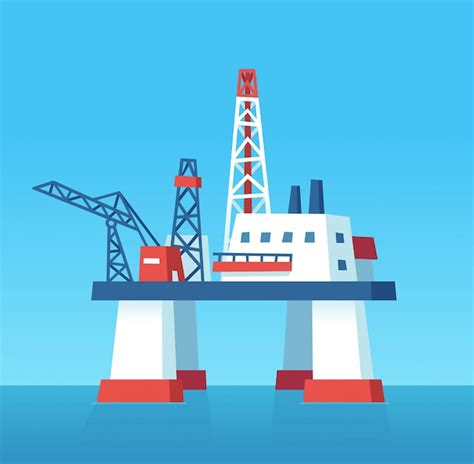 Semi-submersible oil platform, sea-based offshore drilling rig cross section cartoon | Free Vector