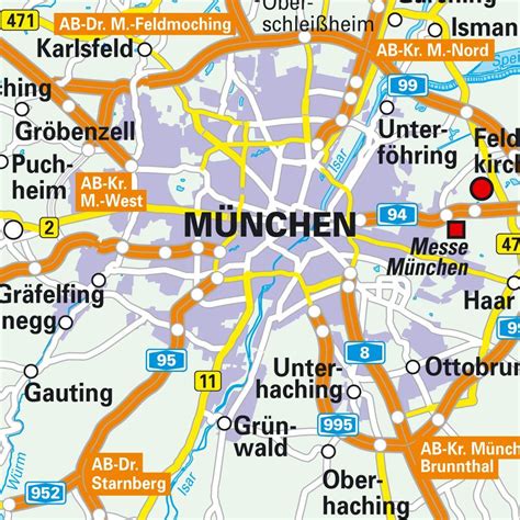 Muenchen kaart - het centrum van München kaart (Beieren, Duitsland)