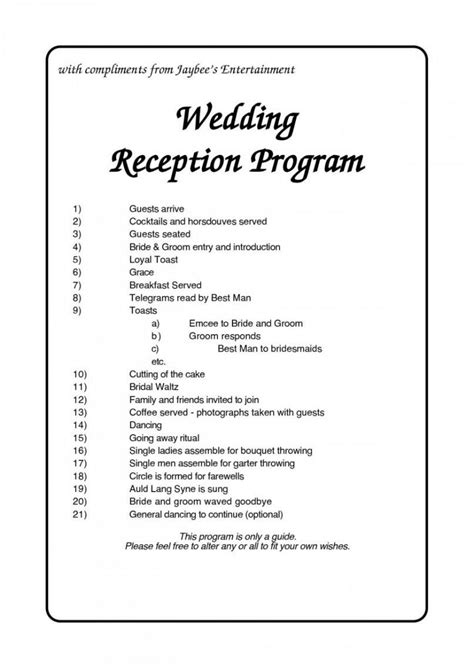 Order Of Wedding Reception, Wedding Reception Schedule, Wedding ...