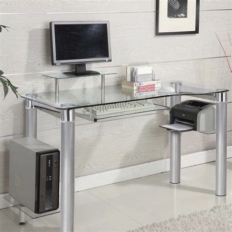 Modern Desktop Computer Desk Clear Glass Table Small Workstation Home ...