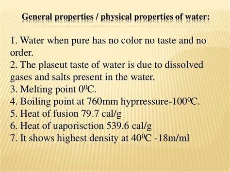 Physical & chemical properties of water