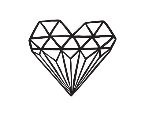 a sketch of diamond in a heart shape. uncolored crystal illustration ...