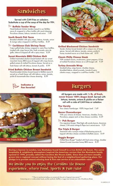 Menu at Carolina Ale House - Doral pub & bar, Doral, NW 36th St