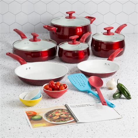 Tasty Ceramic Titanium-Reinforced Cookware Set, Red, 16 Piece - Walmart ...