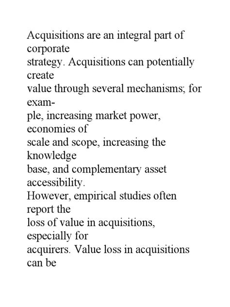 Merger and Acquisition Strategy | PDF | Mergers And Acquisitions ...