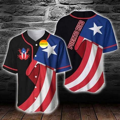 Puerto Rico Flag Black Baseball Jersey - Kaiteez