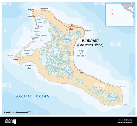 Mapa vectorial de la isla Kiritimati, un atolón perteneciente a ...