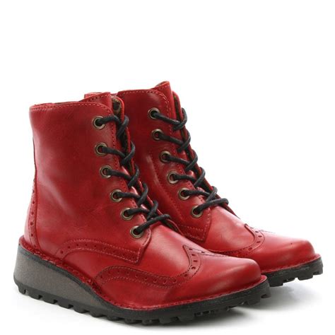 Fly London Marl Red Leather Low Wedge Lace Up Ankle Boots - Lyst