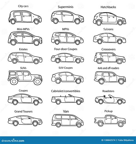 Big Set of Car Body Types with Text. Stock Vector - Illustration of icons, automobile: 138842574