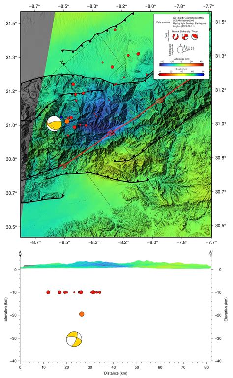 Satellite images suggest slip on a steep, north-dipping fault in Morocco