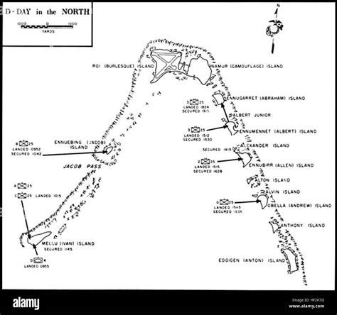 Battle of Kwajalein map - Northern part of Kwajalein Atoll Stock Photo - Alamy