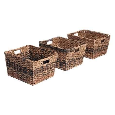 Seville Classics Decorative Woven Storage Baskets (Set of 3) - Espresso ...