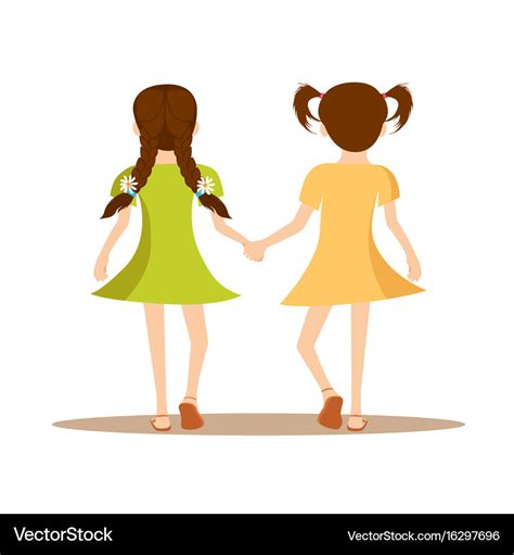 Back view of two cute little girls holding hands Vector Image