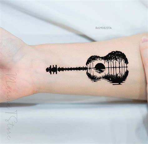 Music Tattoo Design Guitar Temporary Tattoo for Music Lovers - Etsy