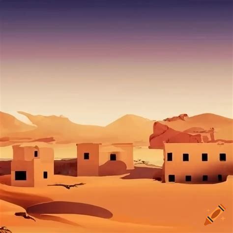 Desert landscape with destroyed buildings on Craiyon