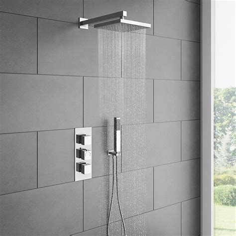 Milan Triple Thermostatic Valve with Square Shower Head and Handset at Victorian Plumbing UK