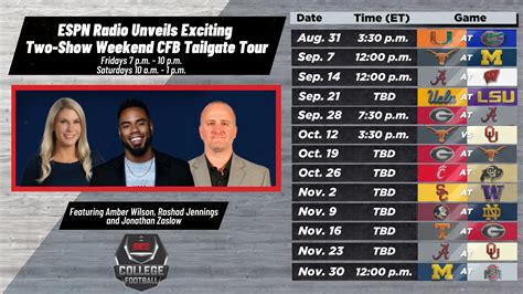 ESPN Radio Unveils Exciting Two-Show Weekend CFB Tailgate Tour - ESPN ...