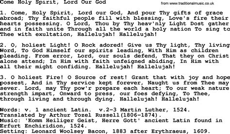 Come Holy Spirit, Lord Our God Baptism and Christening Hymns and Songs lyrics, and PDF