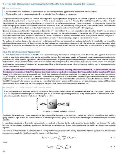 9.1 - The Born-Oppenheimer Approximation Simplifies The Schrödinger Equation For Molecules ...