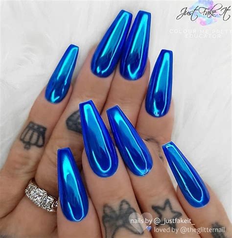 Lilxbby 🕊♡ ･ﾟ Blue Coffin Nails, Blue Acrylic Nails, Coffin Shape Nails, Metallic Nails, Summer ...