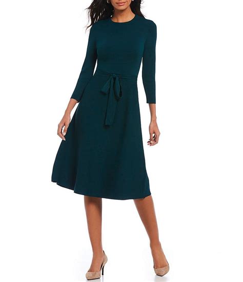 Eliza J 3/4 Sleeve Tie Waist Sweater Knit A-Line Midi Dress | Dillard's ...