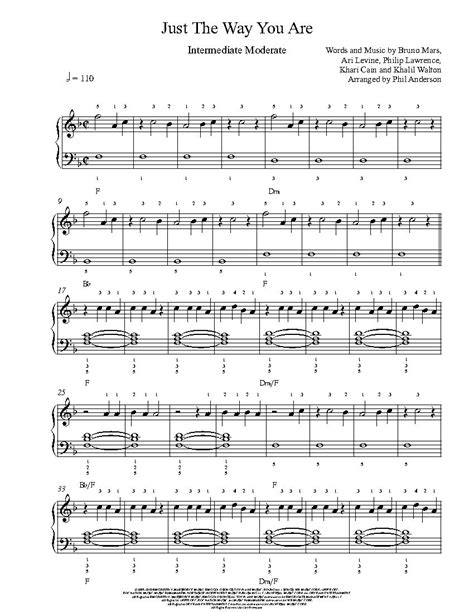 Just The Way You Are by Bruno Mars Piano Sheet Music | Intermediate ...