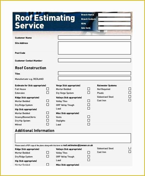 Free Roofing Estimate Template Of Free Printable Roofing Estimate forms | Heritagechristiancollege