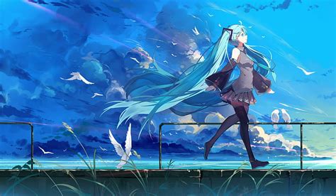 HD wallpaper: Vocaloid, Hatsune Miku, blue, blue hair, fan art ...