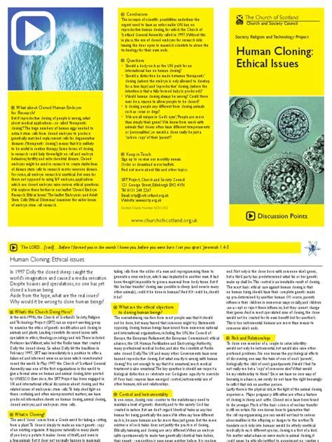 Human Cloning Ethical Issues Leaflet | PDF | Cloning | Embryo