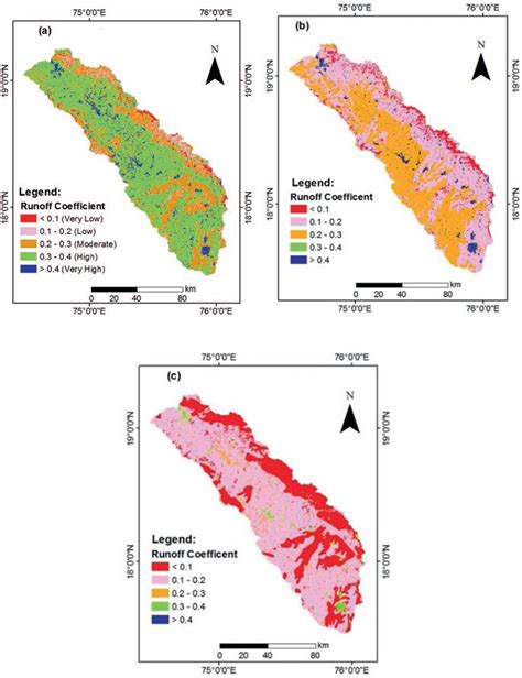 8 Runoff coefficient map of the study area for (a) wet year (1998), (b)... | Download Scientific ...