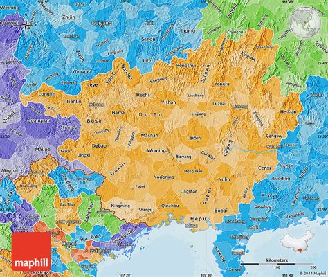 Political Shades Map of Guangxi