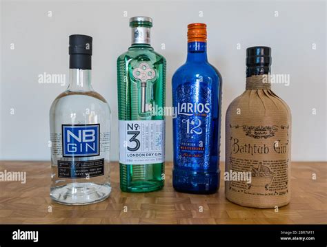 Variety of gin brand bottles, North Berwick gin, No 3 London dry gin ...