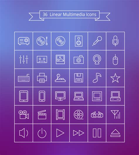 Free Icon Set: “Linear Multimedia Icons” by FreeVectors.net | Free Line ...