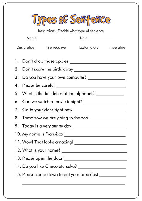 14 Best Images of 4 Types Of Sentences Worksheets - 4 Kinds of Sentences Worksheet, Sentence ...