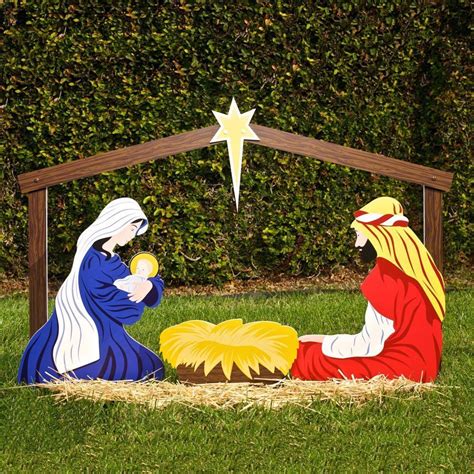 Christmas Nativity Set Outdoor Manger Family Wooden Scene Stable ...