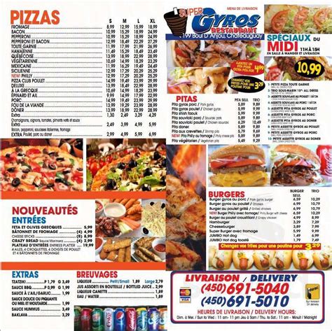 Super Gyros menu in Châteauguay, Quebec, Canada