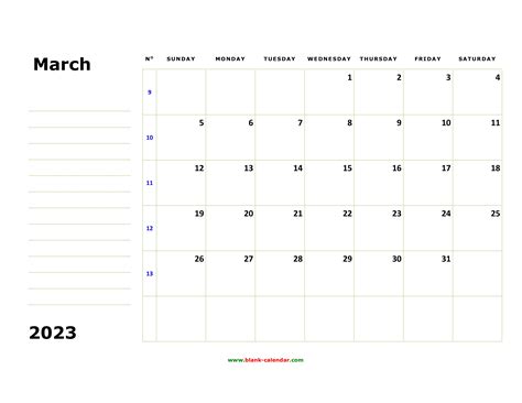 Free Download Printable March 2023 Calendar, large box, holidays listed ...