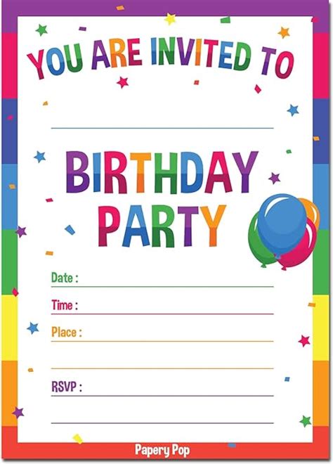 Birthday Invitations with Envelopes (15 Pack) - Kids Birthday Party ...