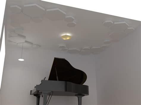 Ceiling – Suspending many lightweight acoustic panels from a plaster ...