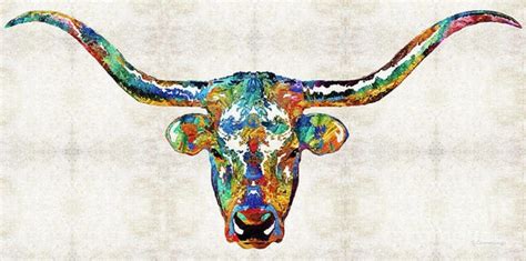 Longhorn Cow Art PRINT From Painting Primary Colors Cattle | Etsy