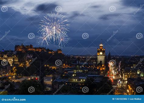 Fireworks Over Edinburghs, Scotland Stock Photo - Image of architecture, night: 136102386