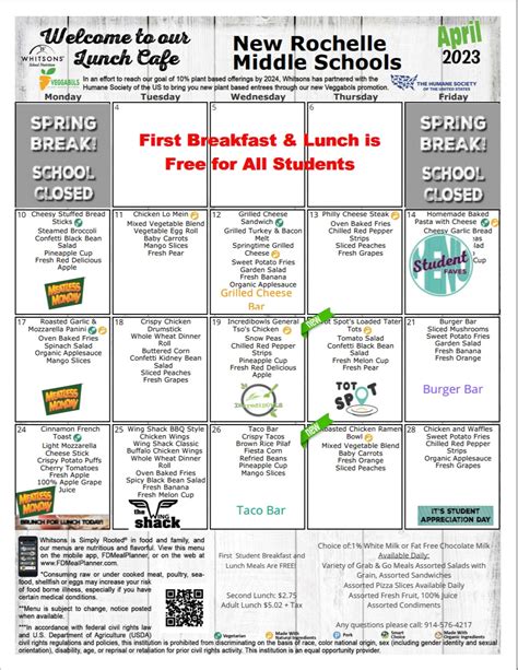 Menu at a Glance | Isaac E. Young Middle School