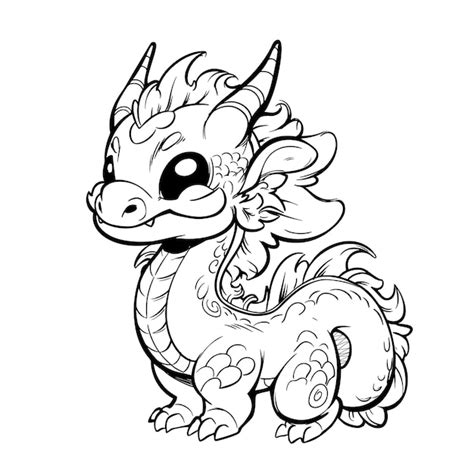 Premium Vector | Cute cartoon chinese dragon hand drawn line drawing