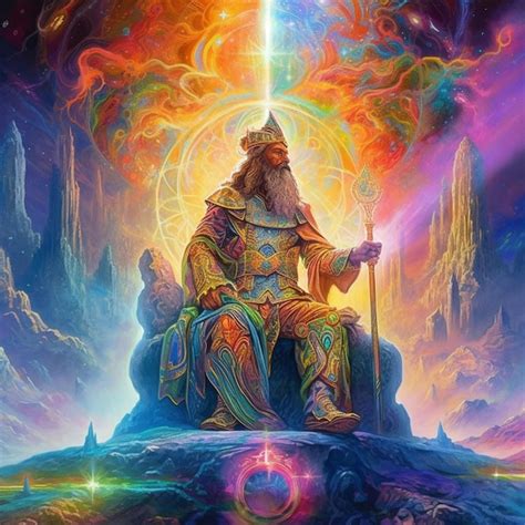 Premium AI Image | A colorful painting of a god sitting on a throne.