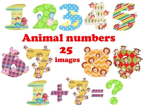 Animal Numbers Clipart: kids NUMBERS Clipart - Etsy