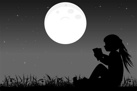 cute girl and moon silhouette landscape (2484339)