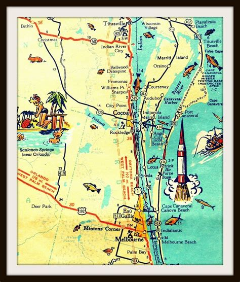 Cocoa Beach map art print CAPE CANAVERAL Florida NASA